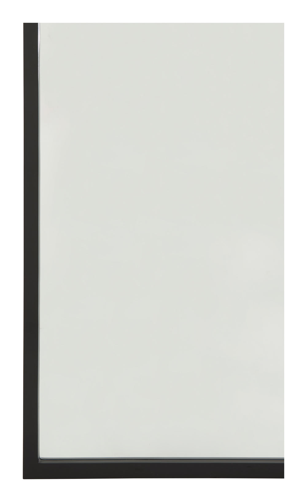  full-length mirror features a slim, glossy black lacquered frame, which is crafted into a rounded, arched shape 