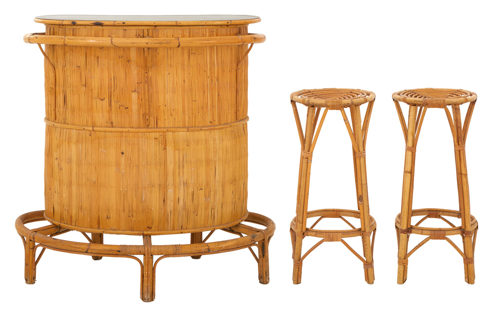 Vintage Bamboo Bar & 2 Stools