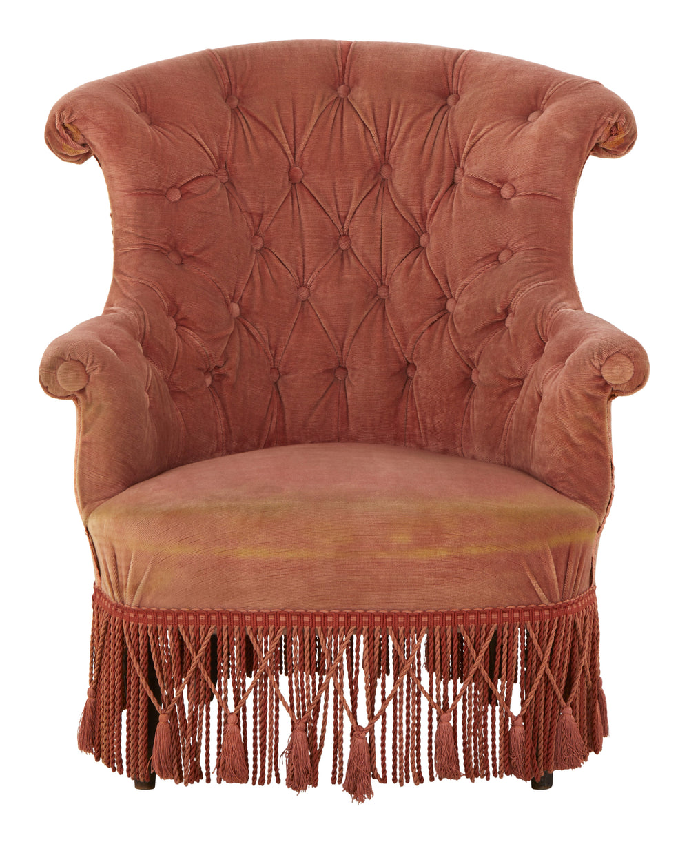 Antique Napoleon III Tufted Velvet Chair